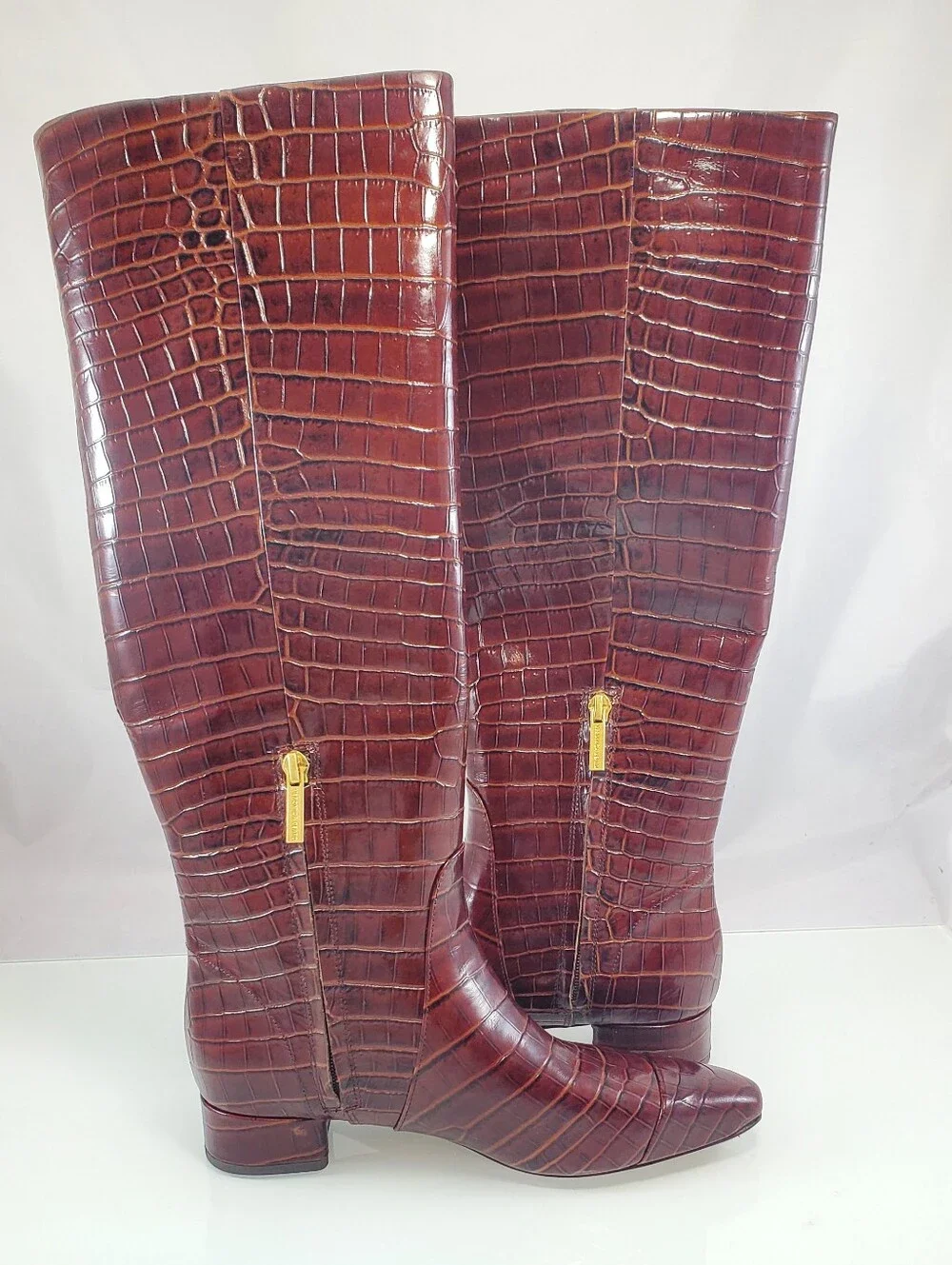 NWT$795 Veronica Beard Cecile Croc Embossed Knee High Boots Sz 6.5